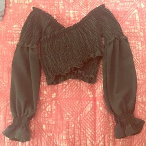 Off shoulder army green crop